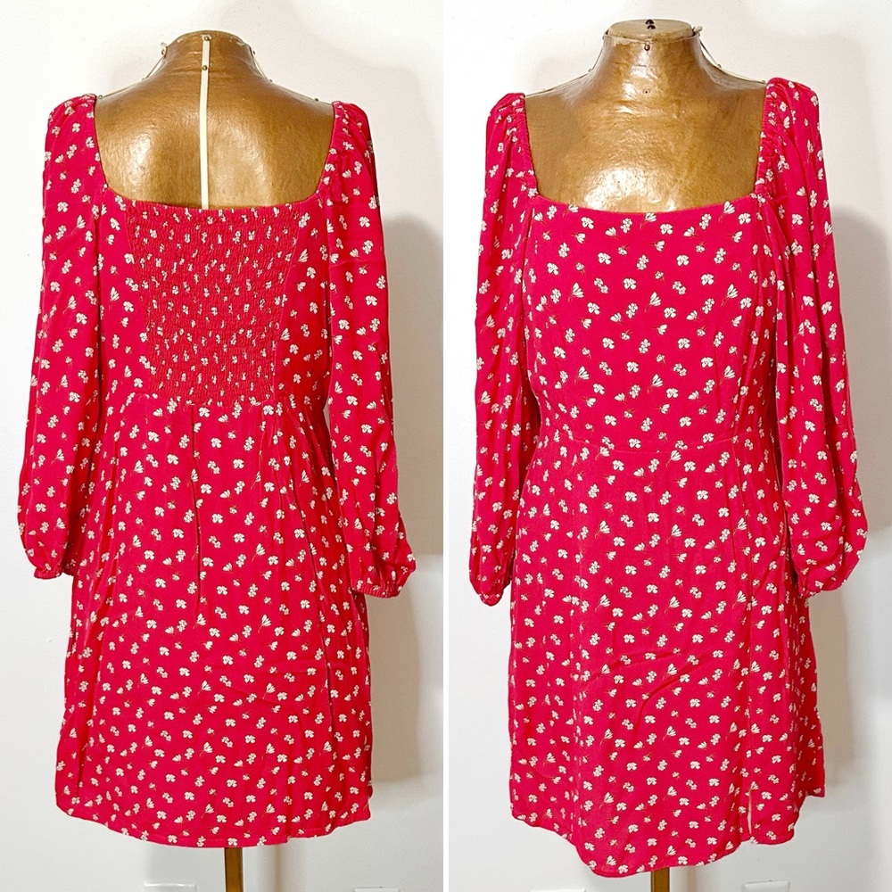 Anthro Sanctuary Cilia Long Sleeve Floral Red Bloom Smocked Mini Dress Size 6